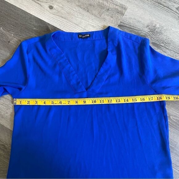 Express Cobalt Blue Blouse Flowy Chiffon Light XS Top Bright - Picture 9 of 13
